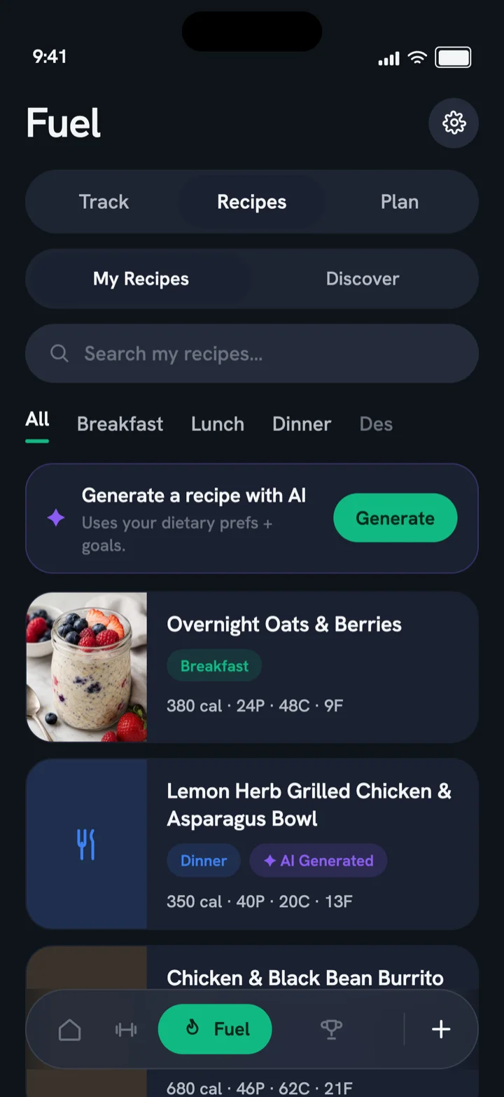 Swolly Recipes: AI recipe generation and saved recipes
